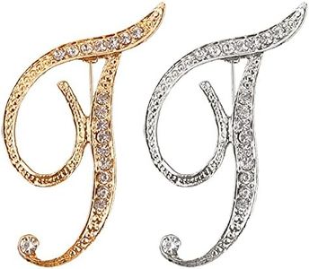 Letter “T” Brooch Pins, Alloy Lapel Pin Gold and Silver for Dress Sweater Scarf, Wedding Party Decoration Brooch 2 Packs