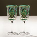 Pure Home + Living Set of 2 Green Floral Print Wine Glasses