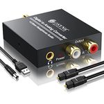 eSynic 192KHZ Optical to RCA Converter Pure&Clear Sound Digital to Analog Audio Converter Support|3.5mm&RCA Output|Lightweight|Aluminum Metal Case|PCM or LPCM Audio Format| for HDTV Blu Ray DVD etc