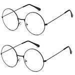 MFUOE 2 Pairs Fancy Dress Round Glasses Classic Retro Glasses with Black Metal Frames and Resin Lens Cosplay Party Costume Accessories for Teenagers and Adults(Black)