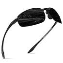 WISTON Sports Polarized Sunglasses for Men Women Tr90 Rimless Frame for Running Fishing Baseball Driving W8001, C06 Glossy Black/Dark Grey-polarized, Standard