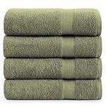 Cotton Bath Towels Set for Bathroom - 100% Cotton Luxury Towels - 4 Pack Bathroom Towel, Quick Dry Soft Bath Towels, Highly Absorbent Premium Quality Bath Towel Set (28" x 54") - Oil Green