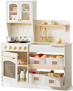 Tiny Land Play Kitchen for Kids, Wooden Play Kitchen with Toy Storage System, Toy Kitchen Set with Plenty of Play Features, Kids Play Kitchen Designed, Gift for Ages 3+