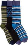 Casual Nights Men's Colored 3 Pack Assorted Crew Socks - Blue Striped Assorted