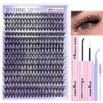 JIMIRE DIY Eyelash Extension Kit, 320Pcs Individual Eyelashes with Bond and Remover Lash Glue and Lash Applicator 40P 9-16mm D Curl Lash Clusters Wispy Lash Extension Kit DIY at Home