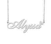 Silver Alyssa Name Necklace Heart Charm Pendant Stainless Steel Mother Day Jewelry for Best Friends Familys 16"