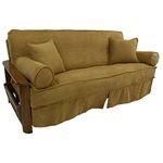 Blazing Needles Solid Microsuede Double Corded 8" to 9" Futon Slipcover Set with 4 Throw Pillows (Set of 5), Full, Java