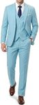 YND Men's Slim Fit 3 Piece Suit, One Button Jacket Vest Pants Set with Tie, Solid Party Wedding Dress Blazer, Tux Waistcoat and Trousers Sky