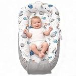 GloTika Baby Nest, Newborn Lounger with Breathable & Soft Cover for Home and Travel, Cute Pattern 0-24 Months Newborn Babies Essentials Gifts, Sky
