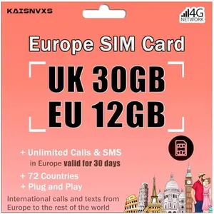 Prepaid SIM Card for Europe Travel for 30 Days - 12GB High Speed Data in 71Europe Countires / 30GB Data in UK, Unlimited Local Calls & Texts with UK Phone Number,Plug and Play,No Need Activation