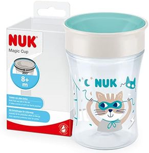NUK Magic Cup Sippy Cup | 360° Anti-Spill Rim | 8+ Months | Leak-Proof & BPA-Free | 230 ml | Blue Cat