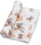 LollyBanks Swaddle Blanket | 100% Muslin Cotton | Gender Neutral Newborn and Baby Nursery Essentials for Girls and Boys, Registry | Teddy Bear Print