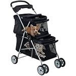 Dog Stroller,Cat Stroller Double Pet Stroller Pet Carriers for Small Medium Cats Dogs 4 Wheels Folding Stroller Lightweight Waterproof for Travel,City Walk,Park Trip (Black)