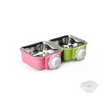 Crate Dog Bowl,Removable Stainless Steel Water Food Feeder Bowls Crate Coop Cup,Pet Cage Bowls with Bolt Holder for Cat, Puppy, Birds, Rats, Rabbits,Guinea Pigs ,Small Animals (Samll (Pack of 2), Square (Green+Pink) 2 Pcs)