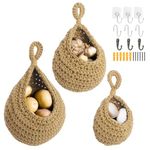 Kyrio 3pcs Hanging Fruit Basket, Hanging Vegetable Basket for Kitchen, Woven Teardrop Hanging Storage Basket, Hanging Wall Basket for Fruit Vegetable Storage (Brown)