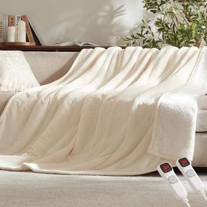 BEARKISS Electric Heated Blanket,84"x90" Heating Queen Flannel Cream | ETL Certified 9 Setting Electric Heated Blanket Queen,Machine Washable Auto Off for couch Bed Office, Gifts for Women Grandpa