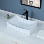 bathivy 22"x14" Rectangle Vessel Sink with Pop up Drain, Above Counter Bathroom Sink, Rectangular Bathroom Vessel Sink, Modern White Porcelain Ceramic Vessel Sink, Countertop Vessel Sink for Bathroom