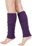 Junely Leg Warmers for Women 80s Cable Knit Leg Warmer for Ballet Dance Figure Skating Yoga Party Junior Neon Long Socks, E-purple