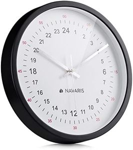 Navaris Horloge Murale 24 Heures - Pendule Ronde Fixation Murale Design Vintage rétro - Horloge Murale silencieuse avec Heures en Chiffres Classiques