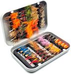 Kylebooker 64pcs Fly Fishing Flies Assortment Kit Dry Wet Flies Nymphs Woolly Bugger for Trout Bass Fishing with Fly Box