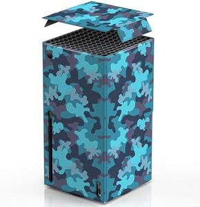 WOLIBEAR Magnetic Wraps for Xbox Series X Console Accessories, New Look Design Cover Skin with Premium PU Leather, Magnetic Closure Wrap & TOP Cover for Xbox Series X, Full Protection - Blue Camo