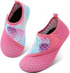 Scurtain Kids Toddler Water Shoes Barefoot Quick-Dry Aqua Socks for Boys Girls Baby with Non-Slip Rubber Sole, Pink/Splice, 4-4.5 Big Kid