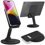 Empire Foldable Phone Stand for Desk – Height Adjustable Metal Mobile Phone Stand with 360° Rotating Base - Mobile Phone Holder Compatible with All iPhones and Android Smartphones (Black)