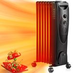 ZAFRO Oil Filled Radiator Heater, 1500W Portable Electric Oil-Filled Radiant Heater with Adjustable Thermostat, Oil Heater with 3 Heat Settings, Space Heater with Tip-Over & Overheat Protection for Indoor, Room, Office and Home (Black)