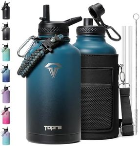 Topre 64 oz Insulated Water Bottle,Half Gallon Water Flask Stainless Steel Vacuum, Cold for 48 Hrs,BPA-Free & Leakproof -with Paracord Handle, Strap,Straw Spout Lids,Large Jug for Gym,Indigo Black