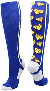 MadSportsStuff Love Softball Socks with Hearts Over the Calf (Royal/White, Medium)