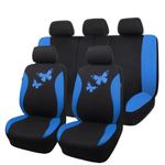 Flying Banner Breathable Mesh Car Seat Covers Colorful Butterfly Offset Printing Pattern Airbag Compatible Protector (Full Set, Blue)