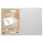 eco-eco A4 50% Recycled Clear Transparent Press Stud Popper Wallet, Plastic Folders 310x238mm (Pack of 5), 200mic, eco111