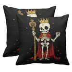 Bayson Set of 2 Cute Skull King Throw Pillow Covers Vintage Halloween Retro Decorative Pillow Cases Home Decor Standard Square 18x18 Inches Pillowcases