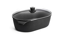 Woll Nowo Titanium Jumbo Roaster with Glass lid in Box 40x27 cm 13 cm high 10.5 Liter Suitable for Ceramic, Gas, Electric, Halogen-not Suitable for Induction, cast Aluminum Pot, ovenproof, Black