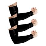 SEFLICA UV Sun Protection Cooling UPF 50 Compression Arm Sleeve for Men and Women No Thumb Arm Sleeves, Arm Sleeves for Boys and Girls, For Tattoo Cover Up and Sports, 3 Pair - Black