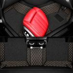 AutoClow Premium 7D Car Mat Full Set for Honda Jazz (Model : 2014-2026) || Luxury Leather Dual-Stitch Full Set 7D Car Floor Mat || 100% Waterproof || Color : Black-Golden (Design-1)