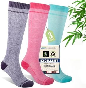 Iambamboo Mens Compression Socks for Men Women (3 Pairs) 15-20 mmHg Bamboo Viscose Knee High Sock for Travel S/M (Purple&Pink&Turquoise)