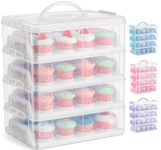 SG Traders Cupcake Carrier with Handle, 48 Stackable Cake Caddy, 4 Tier Bake Holder Snap & Stack Design, Plastic Carry Box for Baked Goods