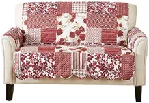 Great Bay Home Patchwork Scalloped Printed Furniture Protector Stain Resistant Loveseat Cover (Loveseat, Burgundy)