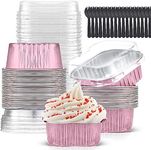 Findful Mini Cake Pans With Lids (10oz,40 Pack) Aluminum Foil Square Cupcake Liners Brownie Baking Cups,Disposable 4”x4” Large Cupcake Pan,Jumbo Muffin Tin Ramekins Holders