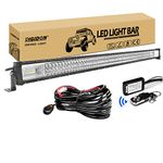 RIGIDON Car Led Light Bar with 12V Strobe Remote Control Wiring Harness Cable Kit, Straight 52 inch 675W, 7D Tri Row Driving Work Lamp for Car Off Road Truck SUV 4x4, Flood Spot Combo Beam, 6000K