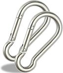 Qenixo® Fitness M8x80mm Heavy Duty Safety Lock Cable Attachment,Stainless Steel Spring Snap Hook Carabiner/Hook Swing Connector Multipurpose Weight-Lifting Mountain Climbing Gym Silver 2pc