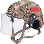 WLXW PJ Type Fast Airsoft Helmet with Visor And Helmet Cover, Army SWAT Military Protective Helmet with Goggles And NVG Mount/Side Rails for Paintball CS Game,CP,S(52/60CM)