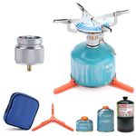 WADEO Portable Camping Stove Burner, Mini Backpacking Hiking Stove Burner Ultralight and Compact Camping Stove with 1LB Tank Adapter Carrying Bag and Fuel Can Stabilizer for Ourdoor Cooking