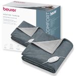 Beurer HD75 Electric Blanket with 6 Temperature Settings, Soft Heated Throw for Cosy Sofa Nights, Automatic Switch-Off & Safety System, Machine-Washable, Grey, 180 x 130 cm, 100 watts