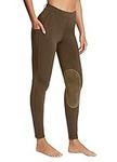 BALEAF Women's Horse Riding Pants Equestrian Breeches Tights Belt Loops Pockets Knee-Patch Active Legging UPF50+ Brown S