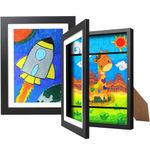 Kids Art Frame Front Opening - Displays 10x12.5 - Composite Wood with HD Arcylic Protector - Horizontal and Vertical Formats with Storage Holds 50Pcs Kid Hanging Art Storage Frames for Children Drawing Crafting