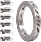 7Pcs 9.8 Feet Long Worm Gear Hose Clamp with Fasteners, 304 Stainless Steel Large Adjustable Pipe Clamps with 6Pcs Fasteners for Ductwork, Pole Securing and Strapping (9.8 FT Strap +6 Fasteners)