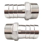 JENSWILL 1-1/2"(40mm) Hose Barb to 1-1/2" NPT Male Threaded- Stainless Steel Hose Fitting Connector Adapter Pipe Fitting Pack of 2