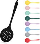 Silicone Slotted Spoon, Strainer Spoon, Skimmer Spoon, Slotted Spoons for Cooking, Silicone Strainer Non Stick, One-Piece Heat Resistant Silicone Cooking Spoon (Black)